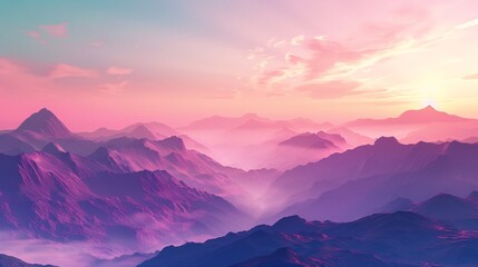 Fototapeta premium A stunning landscape showcasing a serene mountain range at sunrise with vibrant colors and clear skies