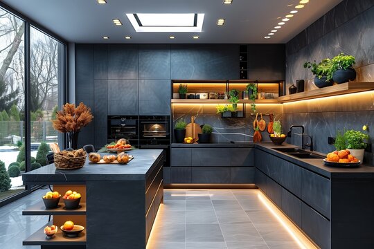 Modern Kitchen With Island and Skylight