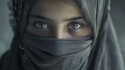 Fototapeta premium A woman with a veil covering her face, suitable for use in portraits or scenes requiring mystery and anonymity