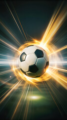 Fototapeta premium a soccer ball in motion, with a bright sun flare effect around it