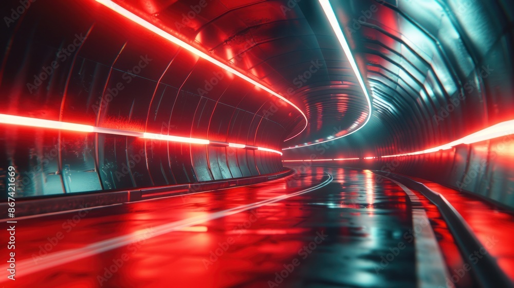 Poster speeding motion blurred in tunnel. powerful of abtract light trails. 3d rendering ai generated
