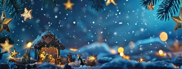 Obraz premium Festive Christmas Eve Scene with Lights, Stars and Gifts