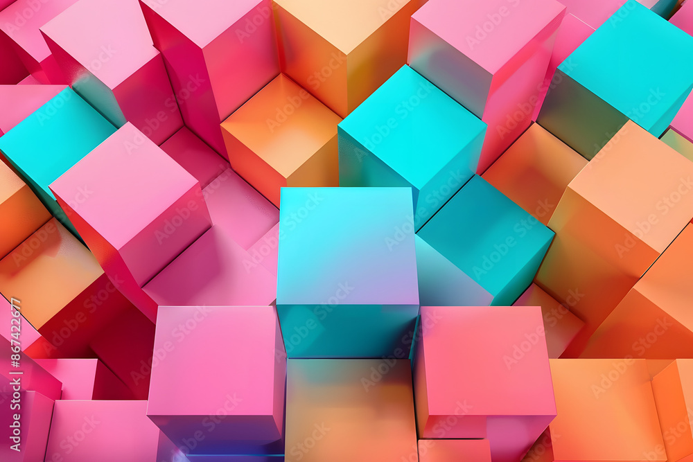 Poster colorful abstract geometric pattern with 3d cubes in vibrant pastel shades, creating a visually dyna