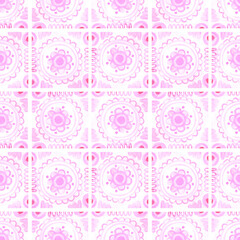 Hand drawn watercolor pink tile ornament seamless pattern isolated on white background. Illustration can be used for textile, fabric and other printed products.