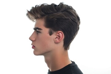 Fototapeta premium A portrait of a young man with a short haircut wearing a black shirt, suitable for use as a personal brand or social media profile picture