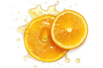 A close-up shot of fresh orange slices with water droplets and ripples