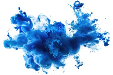 A close-up shot of blue ink dissolving in water