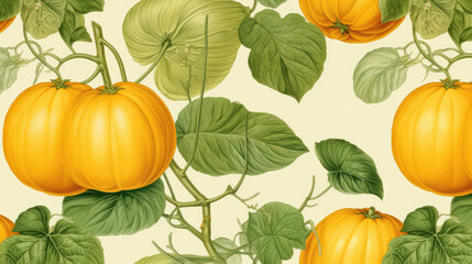 Obraz premium Seamless pattern with melon. Vintage botanical 3d illustration for printing fabric, wrapping paper, packaging., generative ai