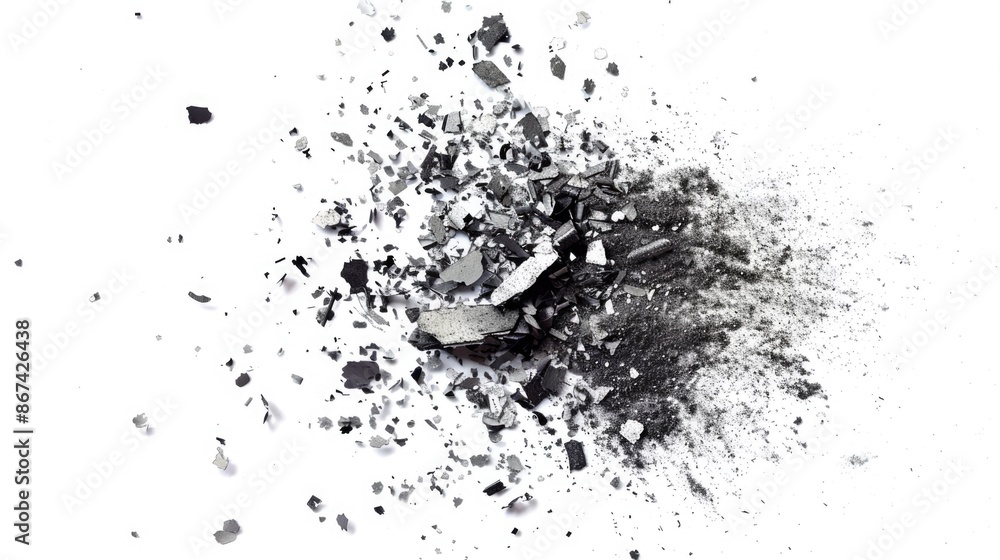 Poster a black and white image of a broken cell phone with cracks on the screen and damage to the casing
