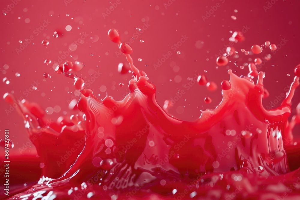 Poster a close-up shot of red liquid splashing on top of a red surface