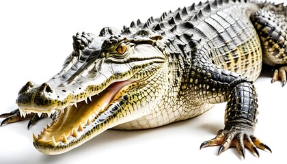 Fototapeta premium crocodile head isolated on white, A Captivating Image of a crocodile on a White Background
