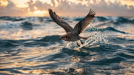 Fototapeta premium a bird flying over a wave in the ocean