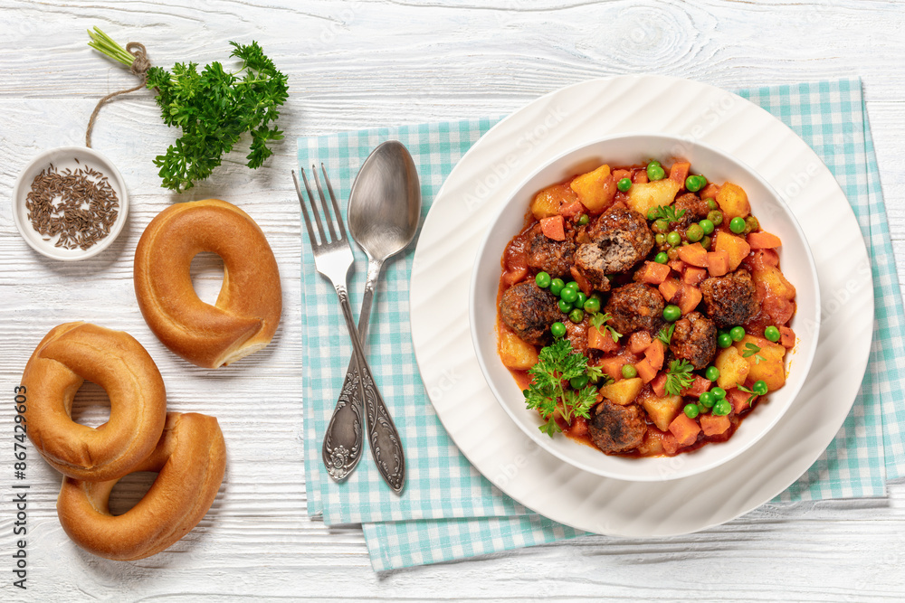 Sticker turkish meatball stew, sulu kofte, in a bowl