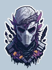 A cyberpunk demon assassin warrior ninja stands in a neon-lit alley, ready for action, with a glowing katana and futuristic armor.