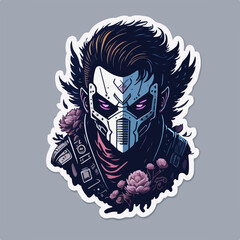 A cyberpunk demon assassin warrior ninja stands in a neon-lit alley, ready for action, with a glowing katana and futuristic armor.