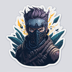 A cyberpunk demon assassin warrior ninja stands in a neon-lit alley, ready for action, with a glowing katana and futuristic armor.