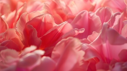 Fototapeta premium Close up of pink peony tulip petals with space for text