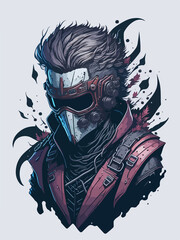 A cyberpunk demon assassin warrior ninja stands in a neon-lit alley, ready for action, with a glowing katana and futuristic armor.