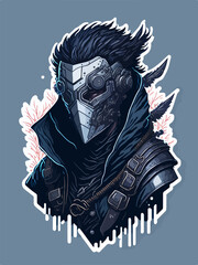 A cyberpunk demon assassin warrior ninja stands in a neon-lit alley, ready for action, with a glowing katana and futuristic armor.
