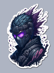 A cyberpunk demon assassin warrior ninja stands in a neon-lit alley, ready for action, with a glowing katana and futuristic armor.
