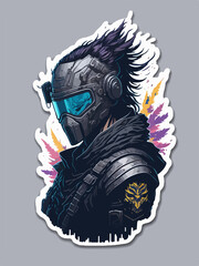 A cyberpunk demon assassin warrior ninja stands in a neon-lit alley, ready for action, with a glowing katana and futuristic armor.
