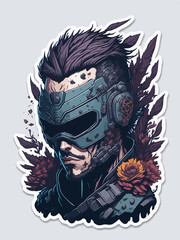 A cyberpunk demon assassin warrior ninja stands in a neon-lit alley, ready for action, with a glowing katana and futuristic armor.