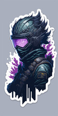 A cyberpunk demon assassin warrior ninja stands in a neon-lit alley, ready for action, with a glowing katana and futuristic armor.
