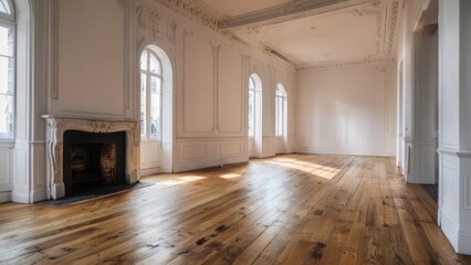 Fototapeta premium an empty room with white walls and wood floors