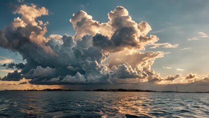 a large body of water with clouds in the sky