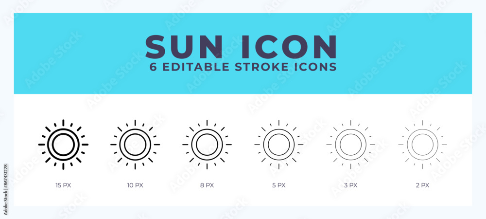 Poster Sun icon vector for web. And mobile app. Editable stroke outline icon.