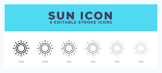 Sun icon vector for web. And mobile app. Editable stroke outline icon.