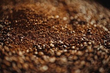  Close-Up of Roasted Coffee Beans in a Grinder, with a Slight Blur to Show Motion