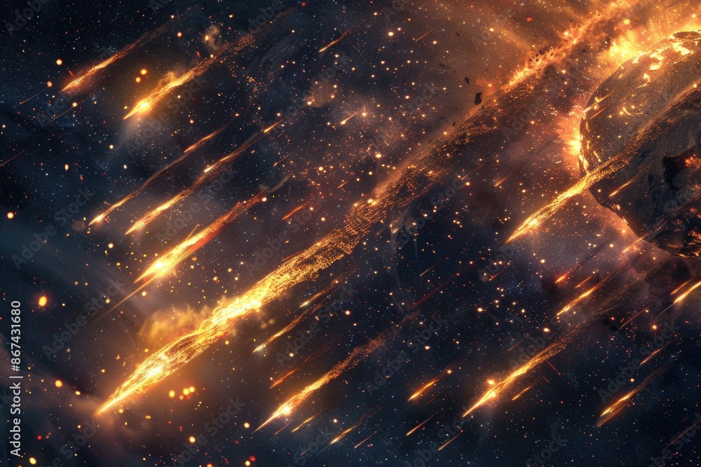Poster a dark space background with numerous stars, ideal for use in sci-fi concepts or as a background ele