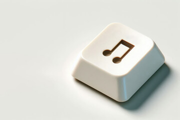 A musical note depicted on a single computer key. Space for text.