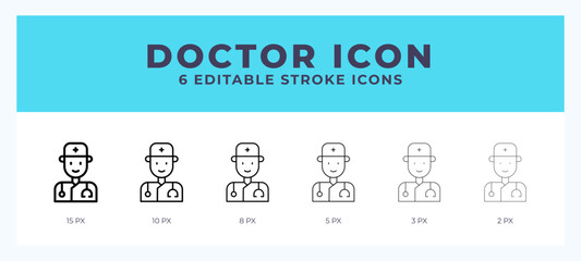 Doctor icon symbol. Logo illustration thin line. Bold line vector icons. Editable stroke