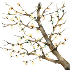 Illustration of a tree with glowing lights, perfect for festive decorations, holiday themes, or nature-inspired designs.