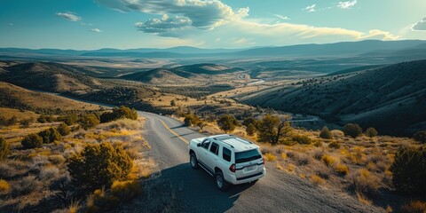 Elevated View of Parked SUV in Daylight Wilderness