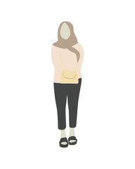 Flat vector people and illustration, hijab woman with casual outfit