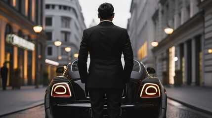 Successful Entrepreneur Posing with Luxury Vehicle