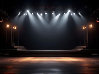 Empty Stage 3D Rendering: Spotlight and Lighting Equipment for Event and Concert Design Inspiration