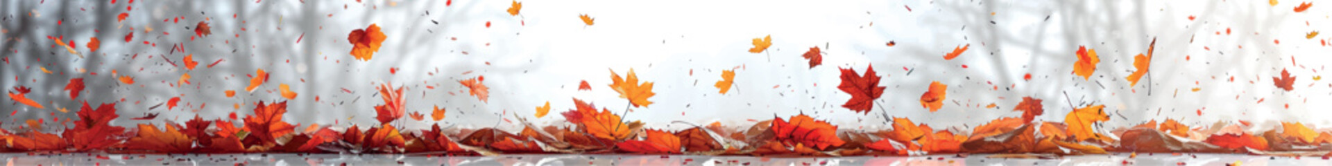 Autumn maple leaves on a white background isolate. Autumn background from leaves and foliage. Autumn foliage vector banner layout template. Autumn banner. Red and orange fallen leaves.