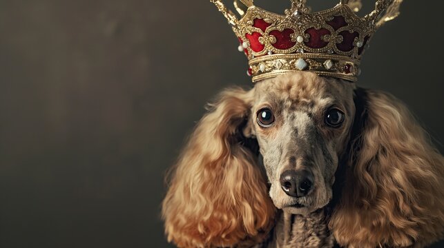 poodle dog with elegant golden crown