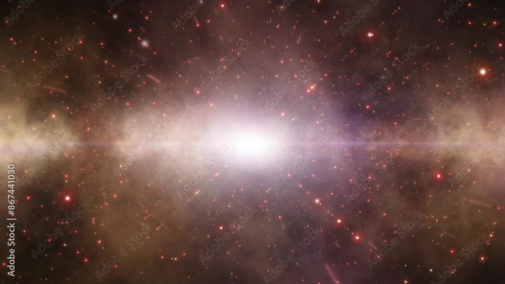 Poster artistic glowing space with stars nebula light and red dots animation.
