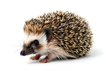 Prickly Hedgehog on White Background, Cute Spiky Animal Portrait