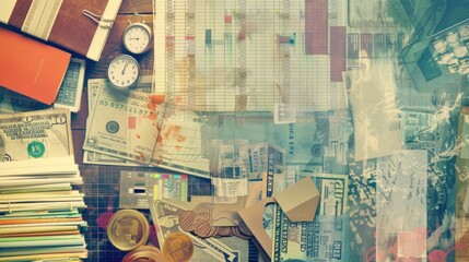 Vintage Collage of Money, Papers, and Time