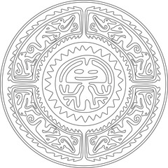 Native American vector round contour pattern. Geometric shapes in a circle. National ornament of the peoples of America, Maya, Aztecs, Incas. Template for stained glas