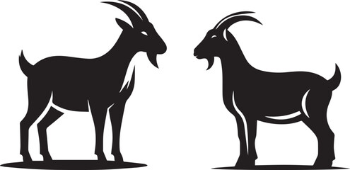 Goat silhouette icon symbol logo black design vector illustration. goat and mosque silhouette illustration. Goat logo images illustration design. Goat black icon on white background.