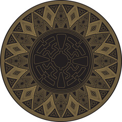 Native American vector round contour gold with black pattern. Geometric shapes in a circle. National ornament of the peoples of America, Maya, Aztecs, Inca