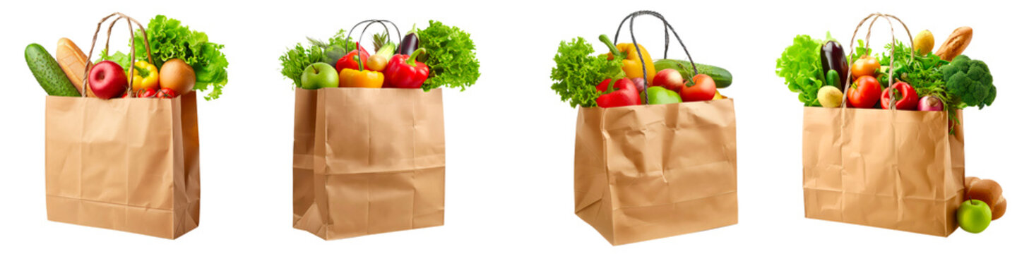 Groceries in paper bag isolated on the transparent background