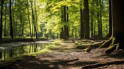Obraz premium Serene Forest Paths with Sunlight.
